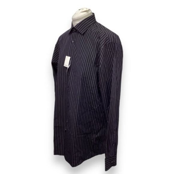 Calvin Klein Mens 16 34/35 Purple Dust Striped Regular Fit Long Sleeve Shirt - Picture 2 of 7